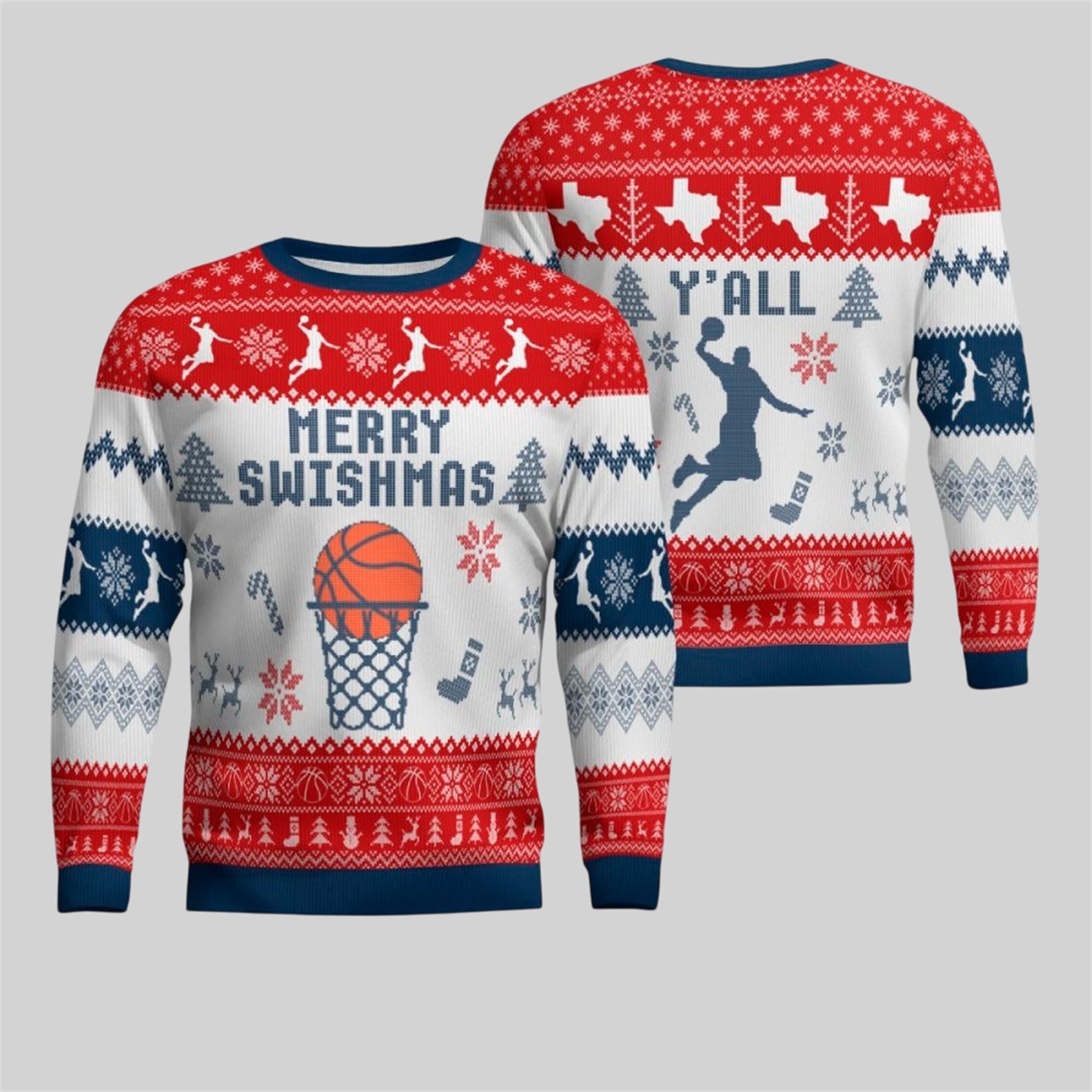 2026 Christmas Merry Swishmas Y'all Texas Basketball Ugly Sweater - Moonbestprint