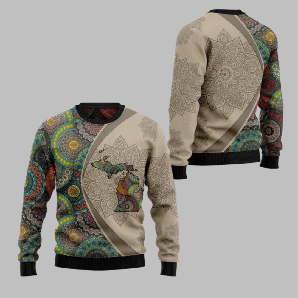 2026 Christmas Michigan Mandala Ugly Christmas Sweater - Moonbestprint
