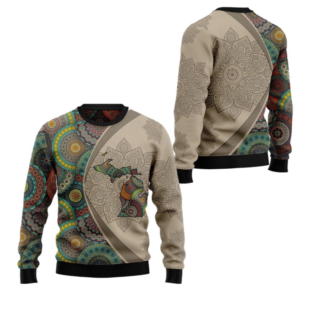 2026 Christmas Michigan Mandala Ugly Christmas Sweater - Moonbestprint