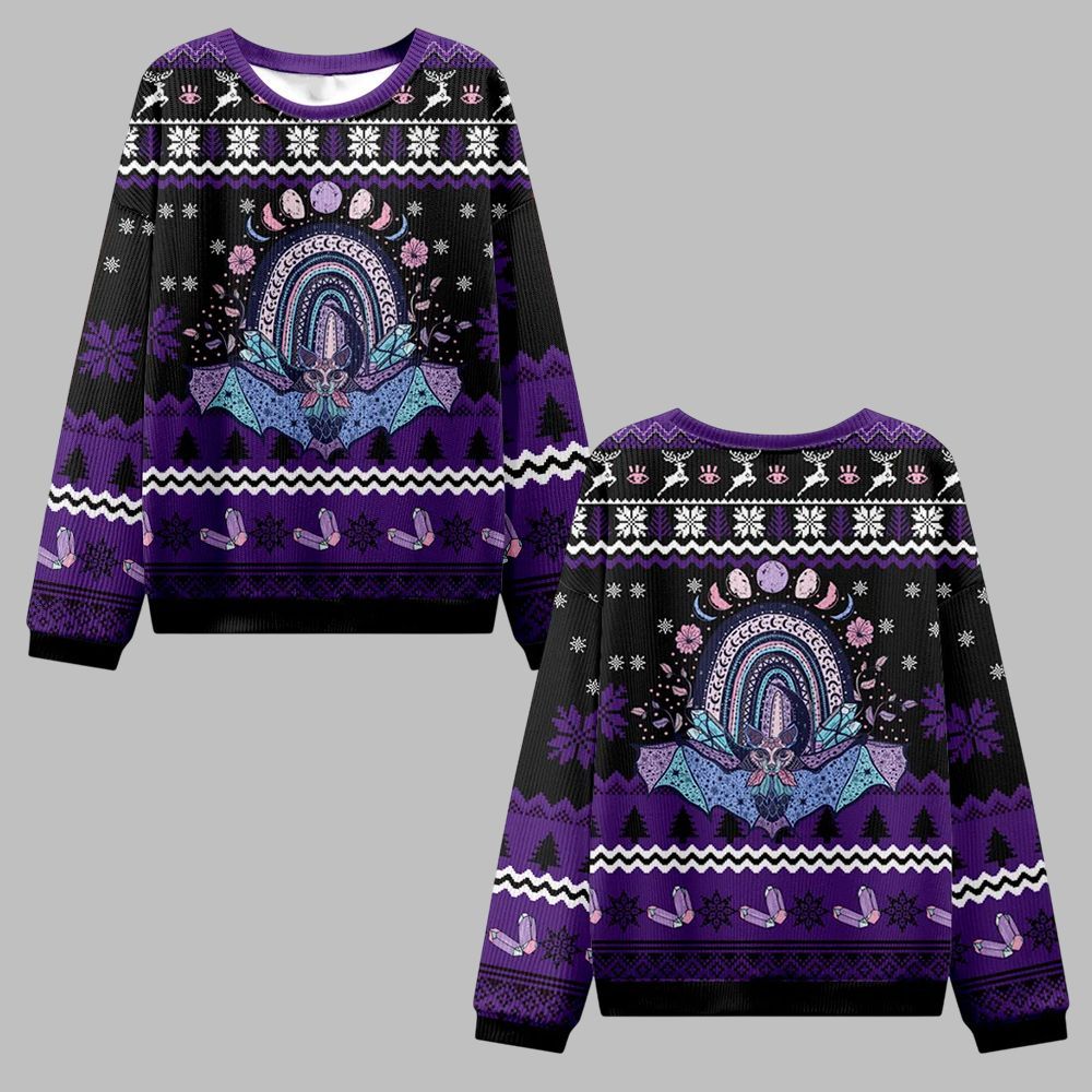 2026 Christmas Moon Phase Bat Ugly Christmas Sweater - Moonbestprint