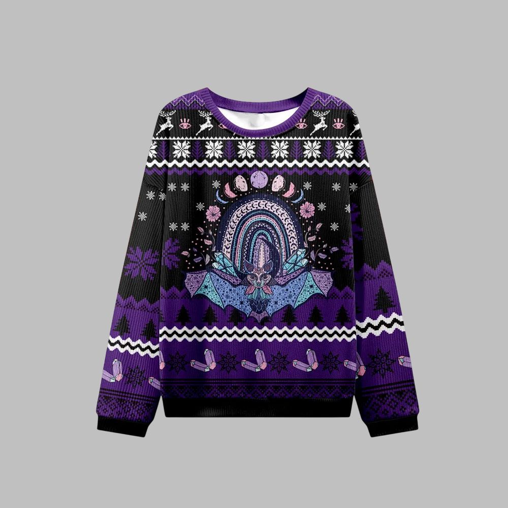 2026 Christmas Moon Phase Bat Ugly Christmas Sweater - Moonbestprint
