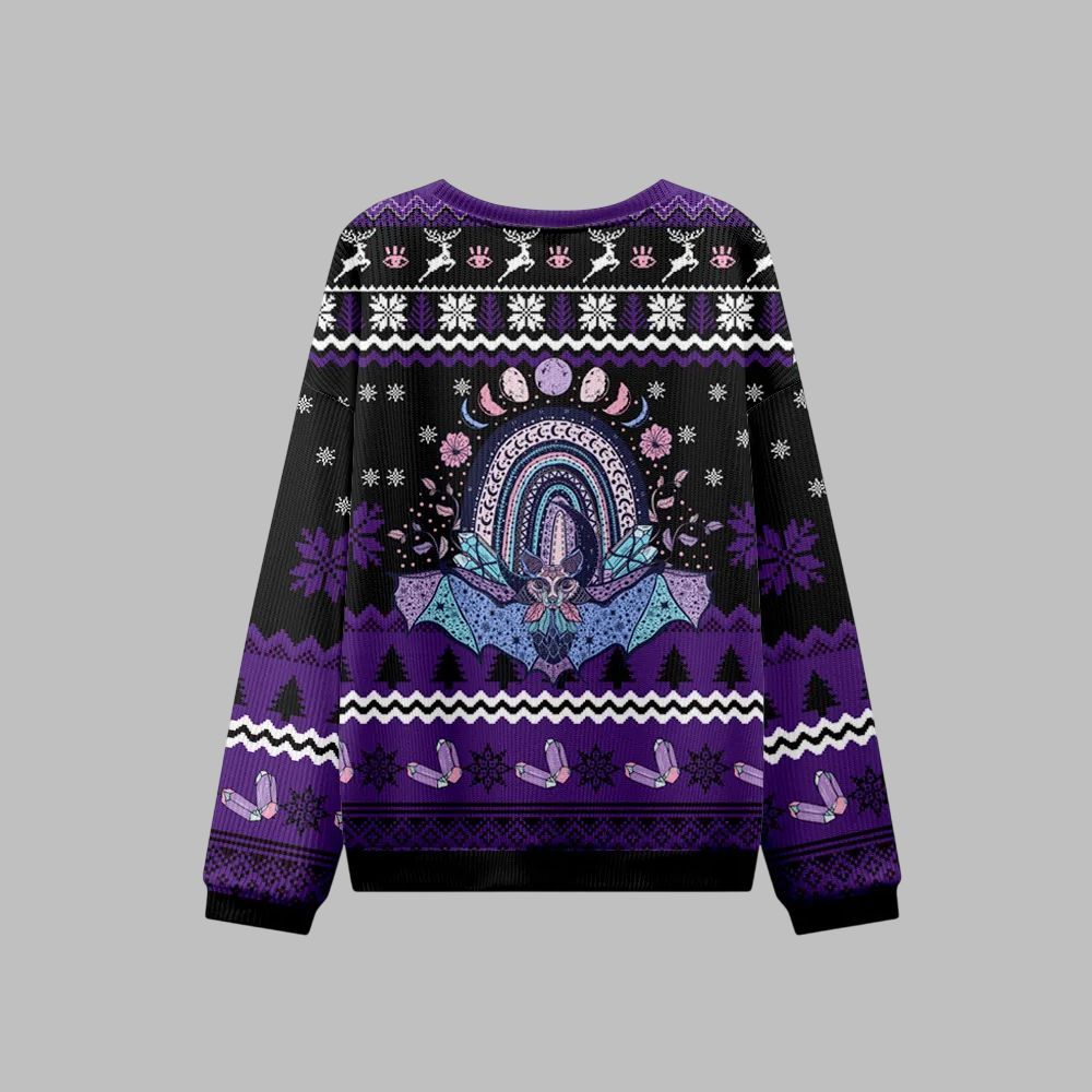 2026 Christmas Moon Phase Bat Ugly Christmas Sweater - Moonbestprint
