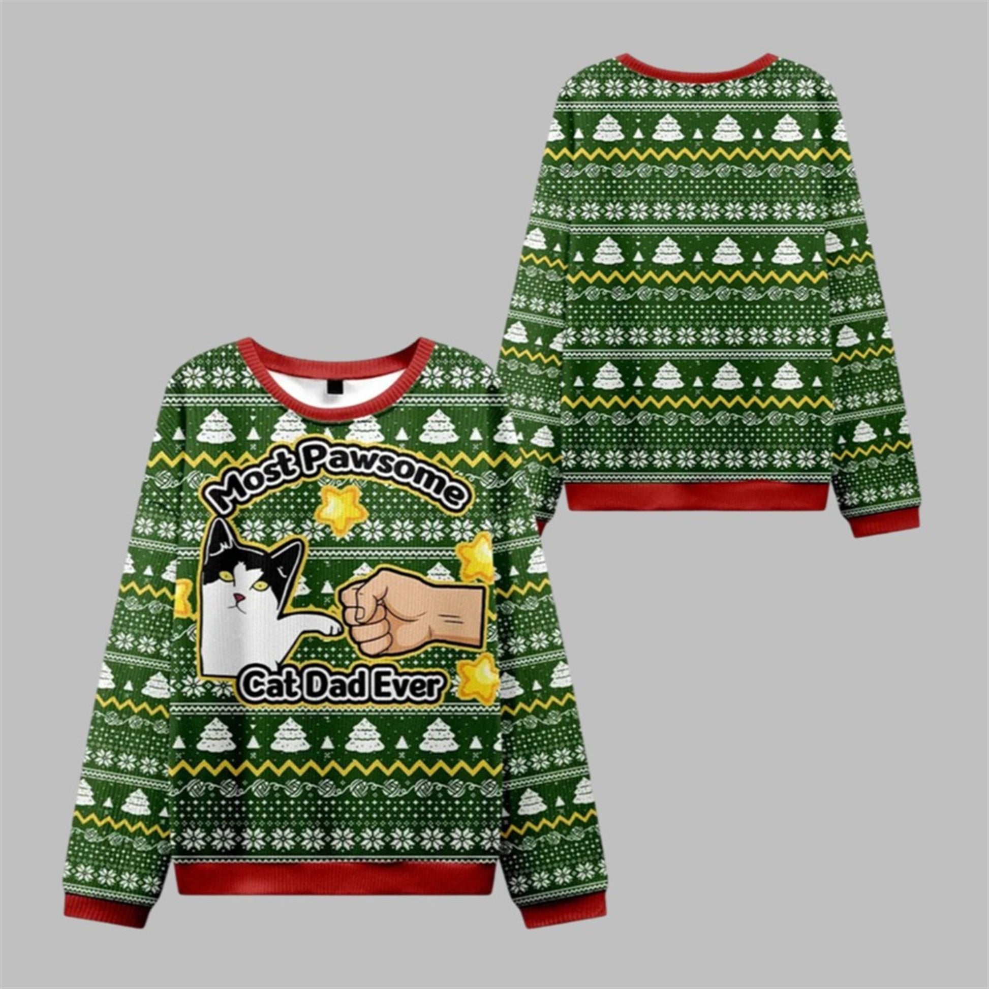 2026 Christmas Most Pawsome Cat Dad Ever Ugly Sweater - Moonbestprint