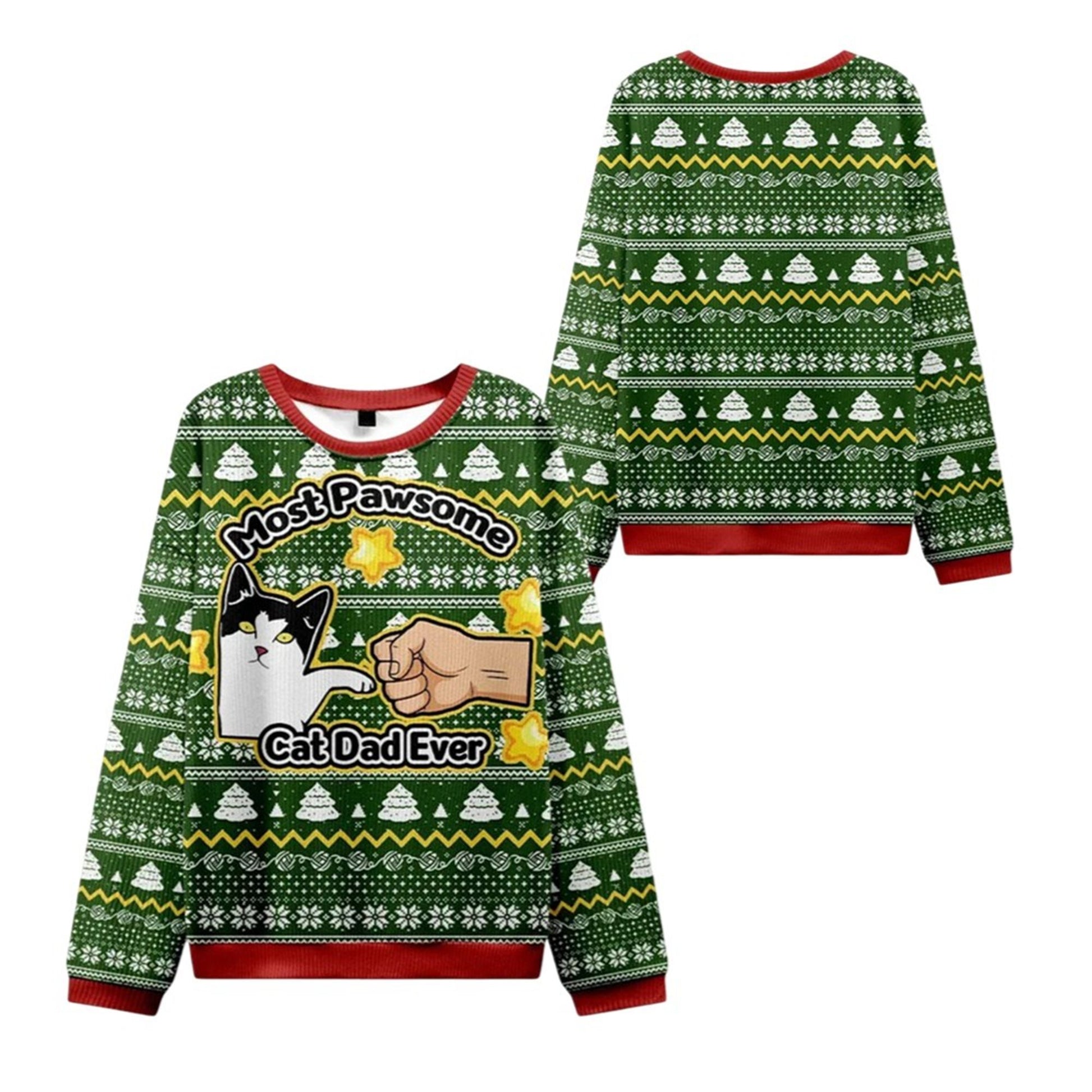 2026 Christmas Most Pawsome Cat Dad Ever Ugly Sweater - Moonbestprint