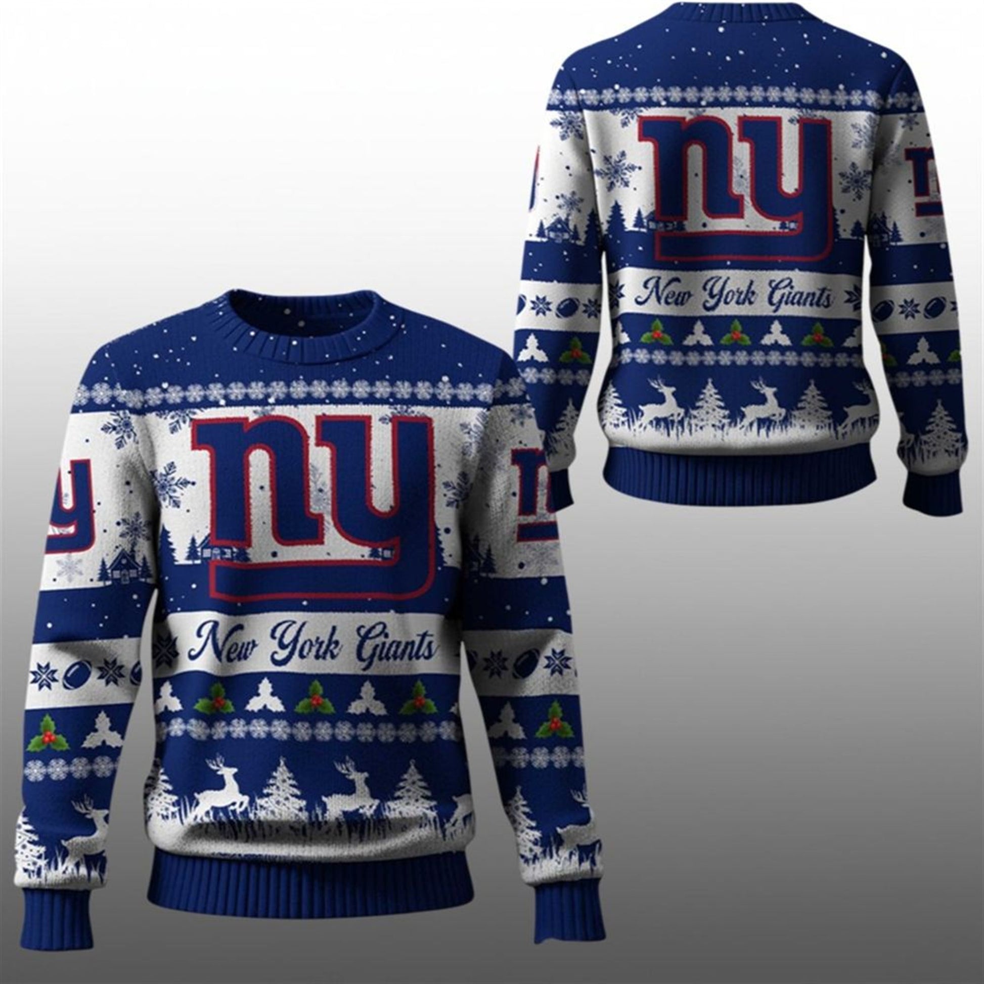 2026 Christmas NY Giants Festive Reindeer Tree Ugly Sweater - Moonbestprint