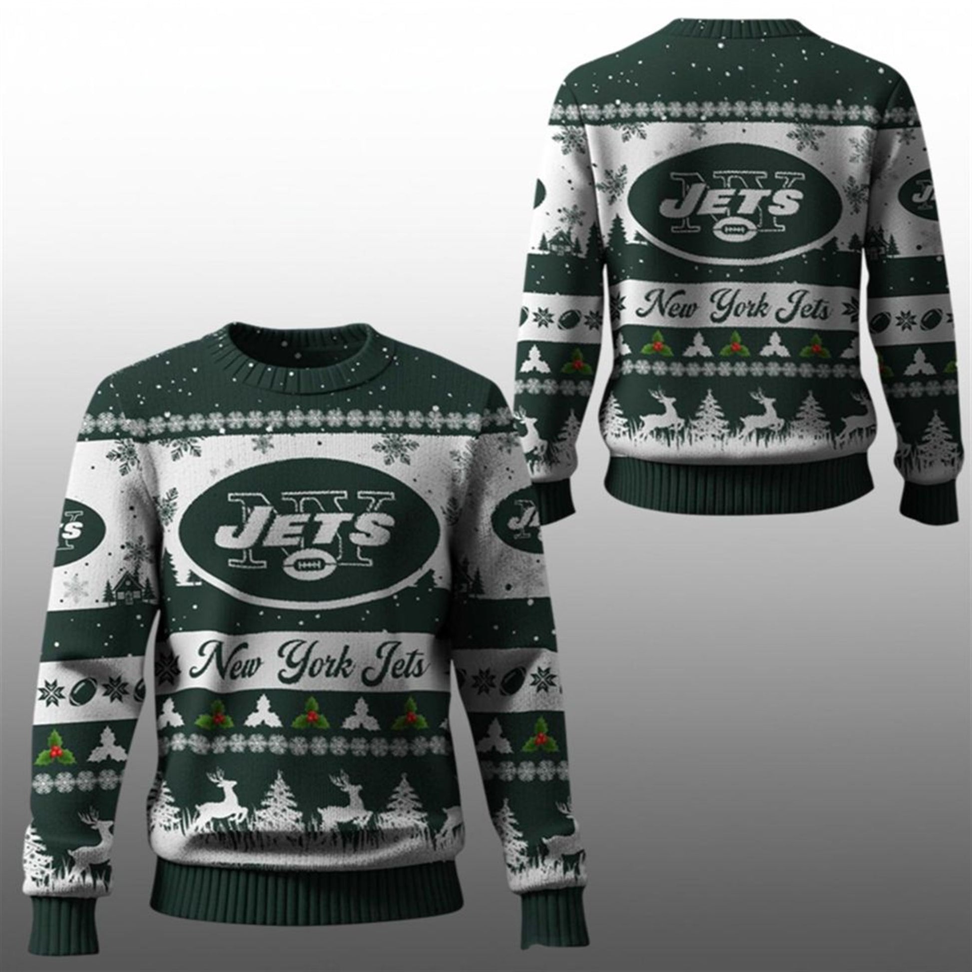 2026 Christmas NY Jets Festive Reindeer Tree Ugly Sweater - Moonbestprint