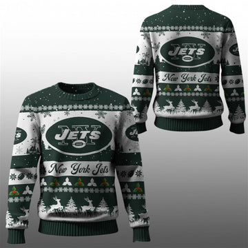 2026 Christmas NY Jets Festive Reindeer Tree Ugly Sweater - Moonbestprint