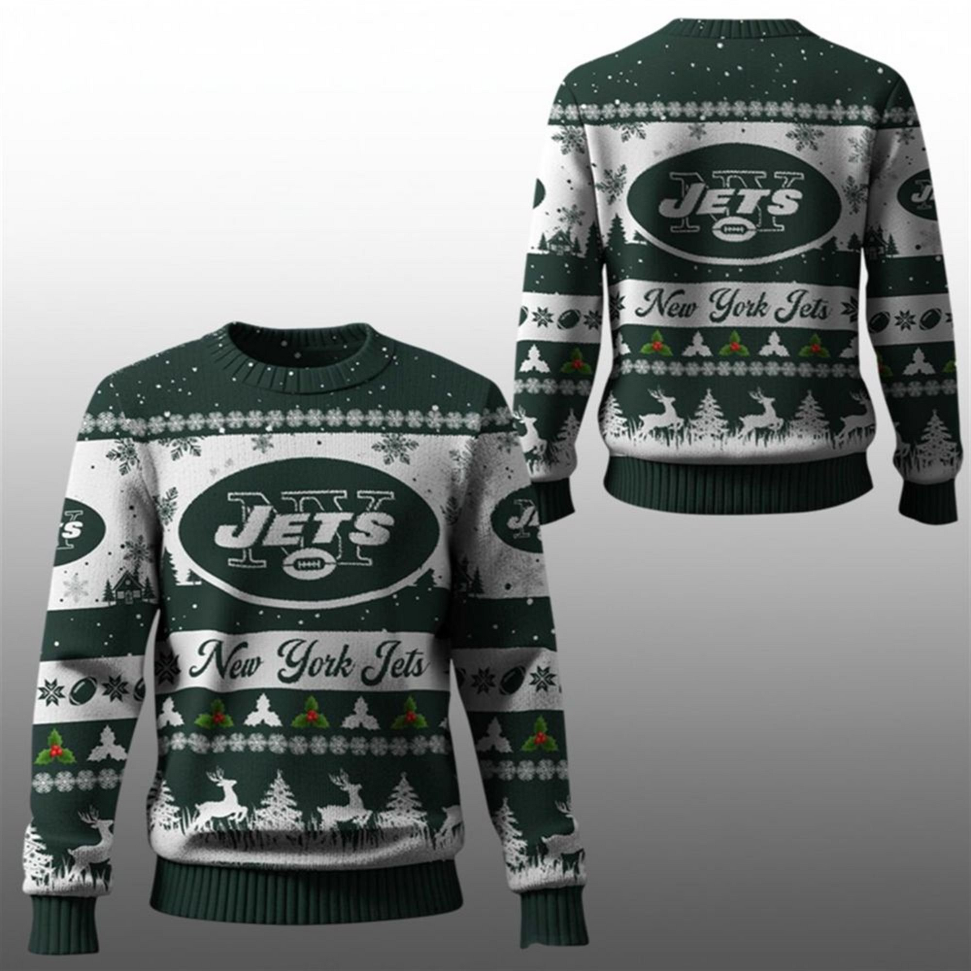 2025 Christmas NY Jets Festive Reindeer Tree Ugly Sweater – Moonbestprint