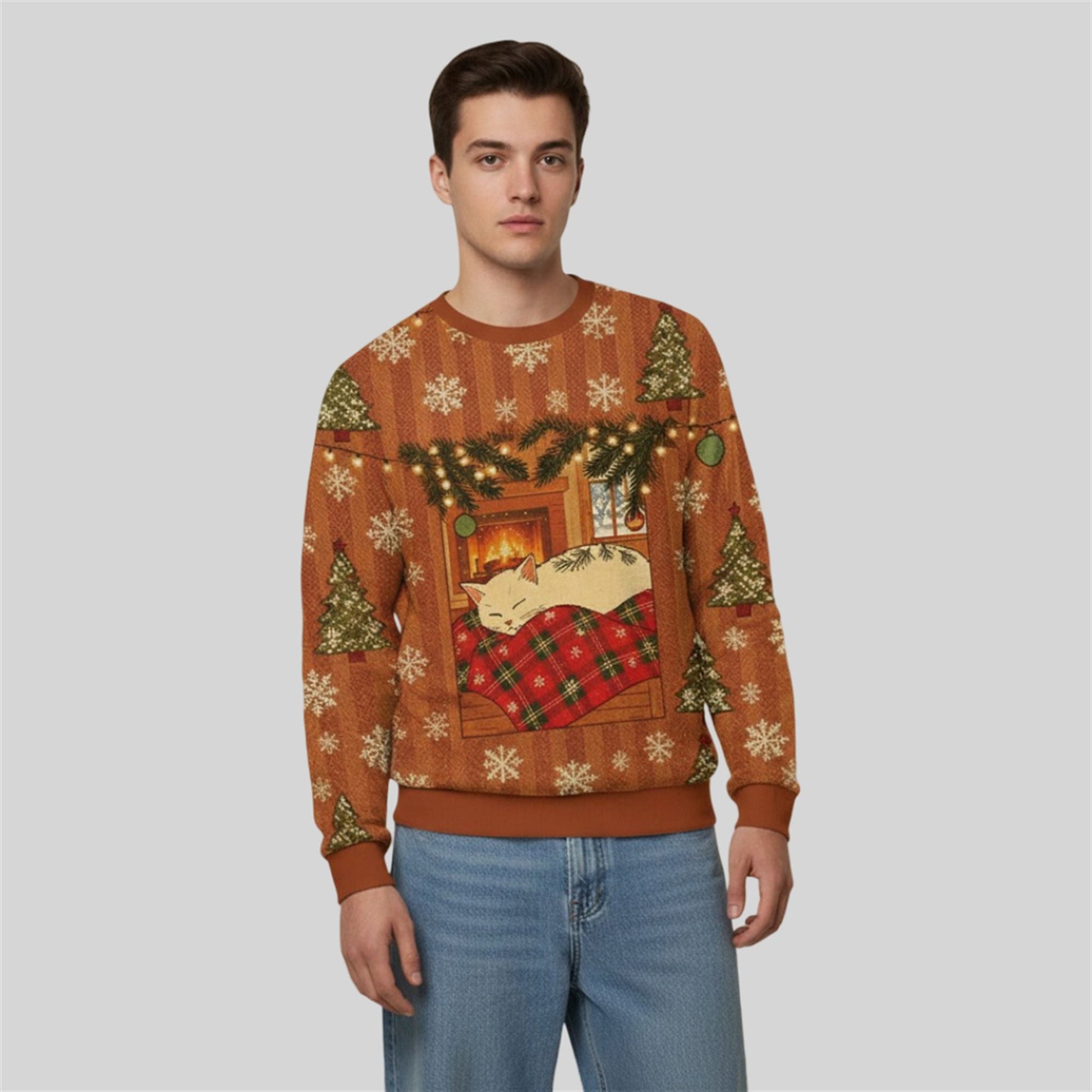2026 Christmas Napping Cat Funny Ugly Sweater - Moonbestprint