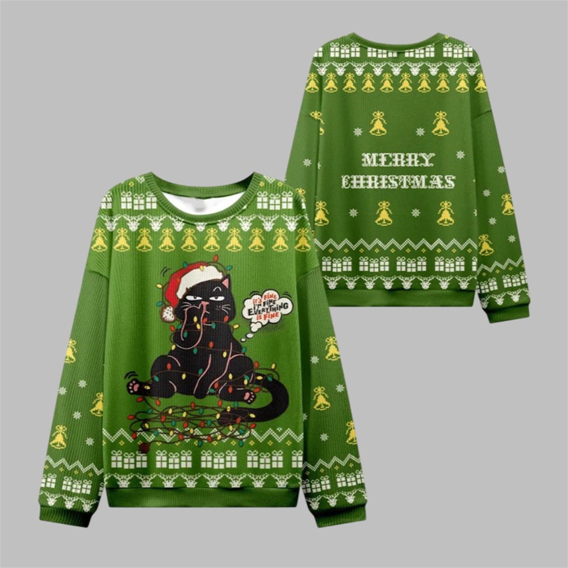 2026 Christmas Naughty Black Cat Ugly Sweater - Moonbestprint