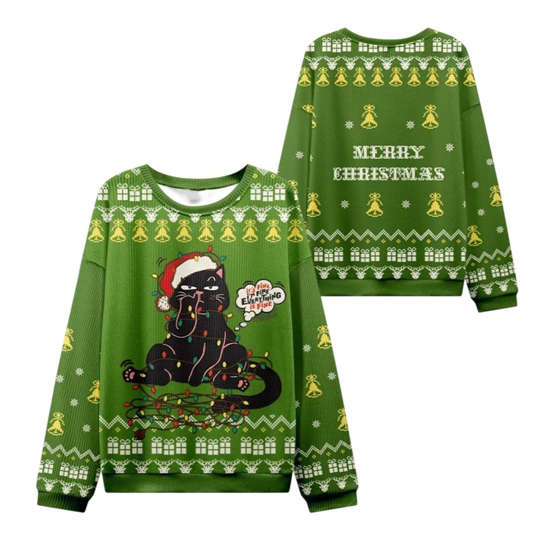 2026 Christmas Naughty Black Cat Ugly Sweater - Moonbestprint
