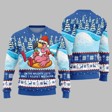 2026 Christmas Naughty List Flamingo Ugly Christmas Sweater - Moonbestprint