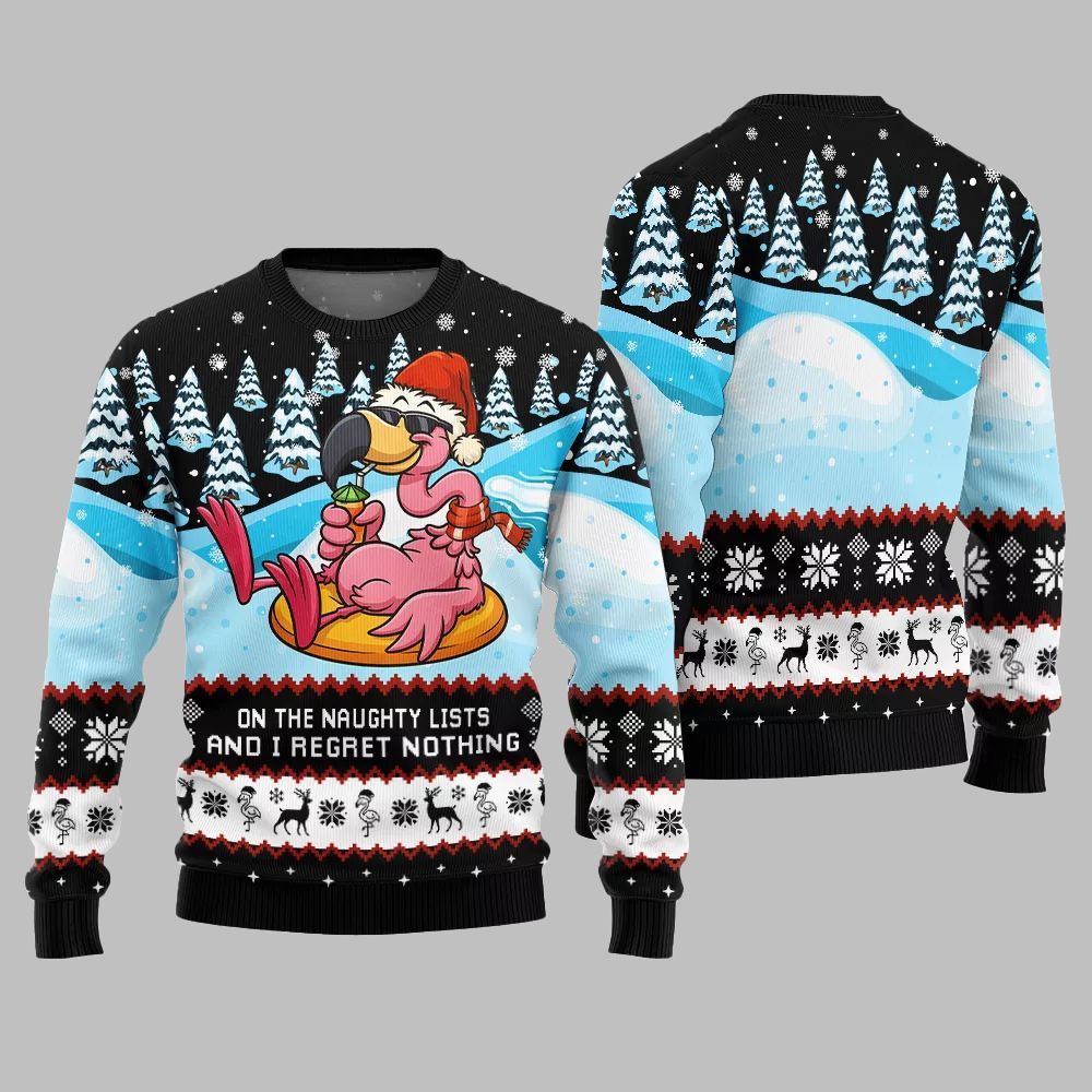 2026 Christmas Naughty List Flamingo Ugly Christmas Sweater - Moonbestprint