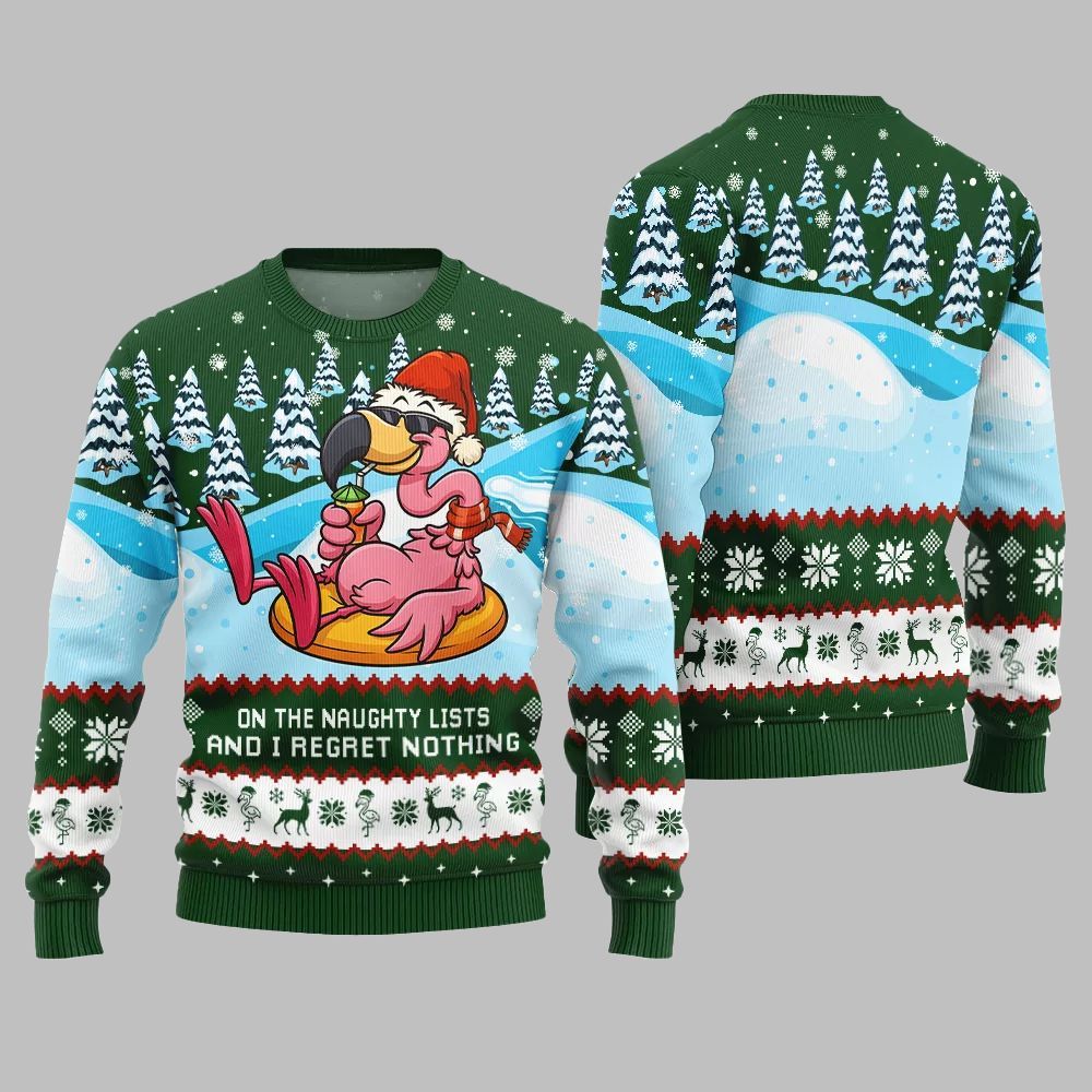 2026 Christmas Naughty List Flamingo Ugly Christmas Sweater - Moonbestprint