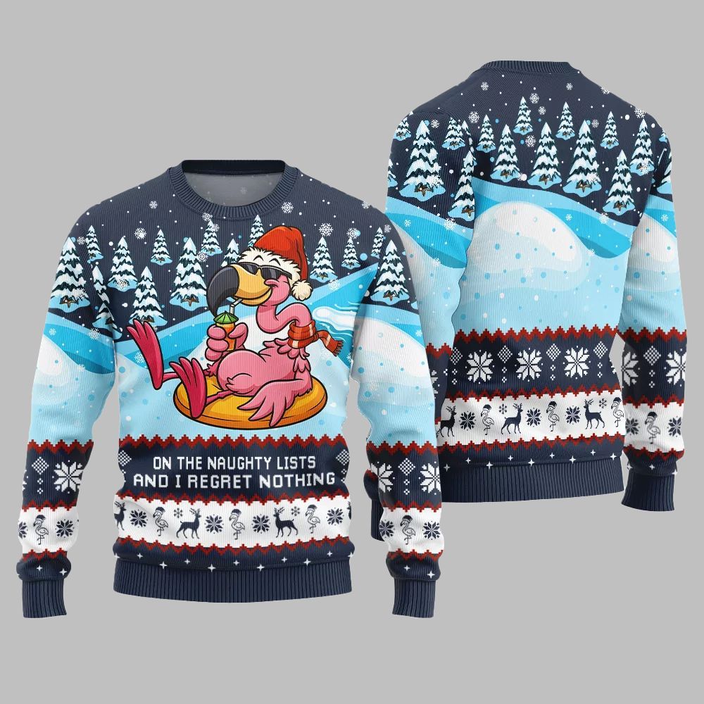 2026 Christmas Naughty List Flamingo Ugly Christmas Sweater - Moonbestprint
