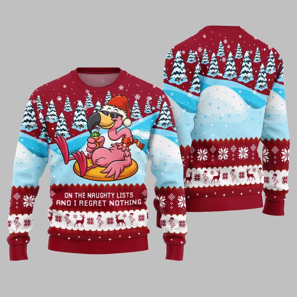2026 Christmas Naughty List Flamingo Ugly Christmas Sweater - Moonbestprint