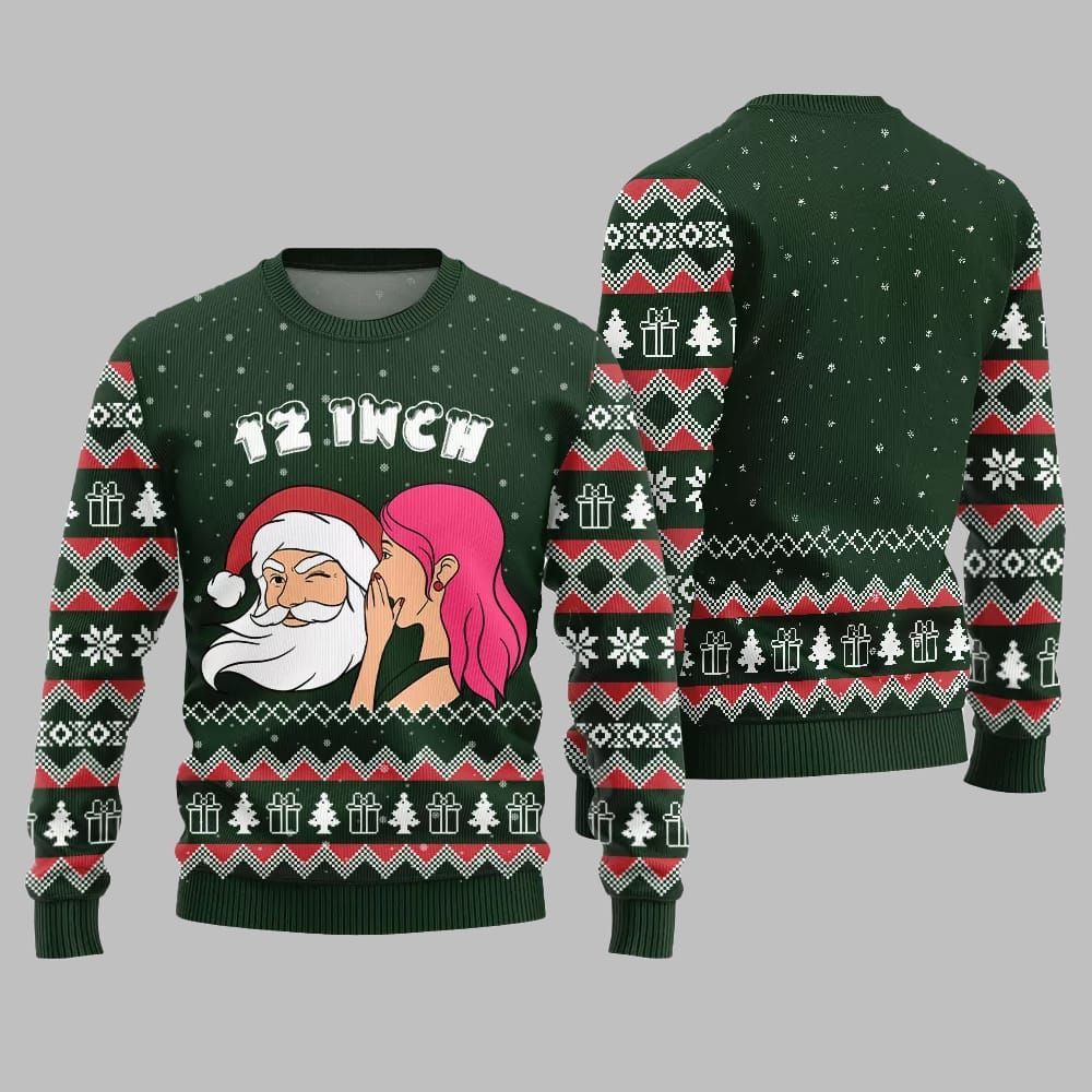 2026 Christmas Naughty Santa 12 Inch Surprise Ugly Christmas Sweater - Moonbestprint