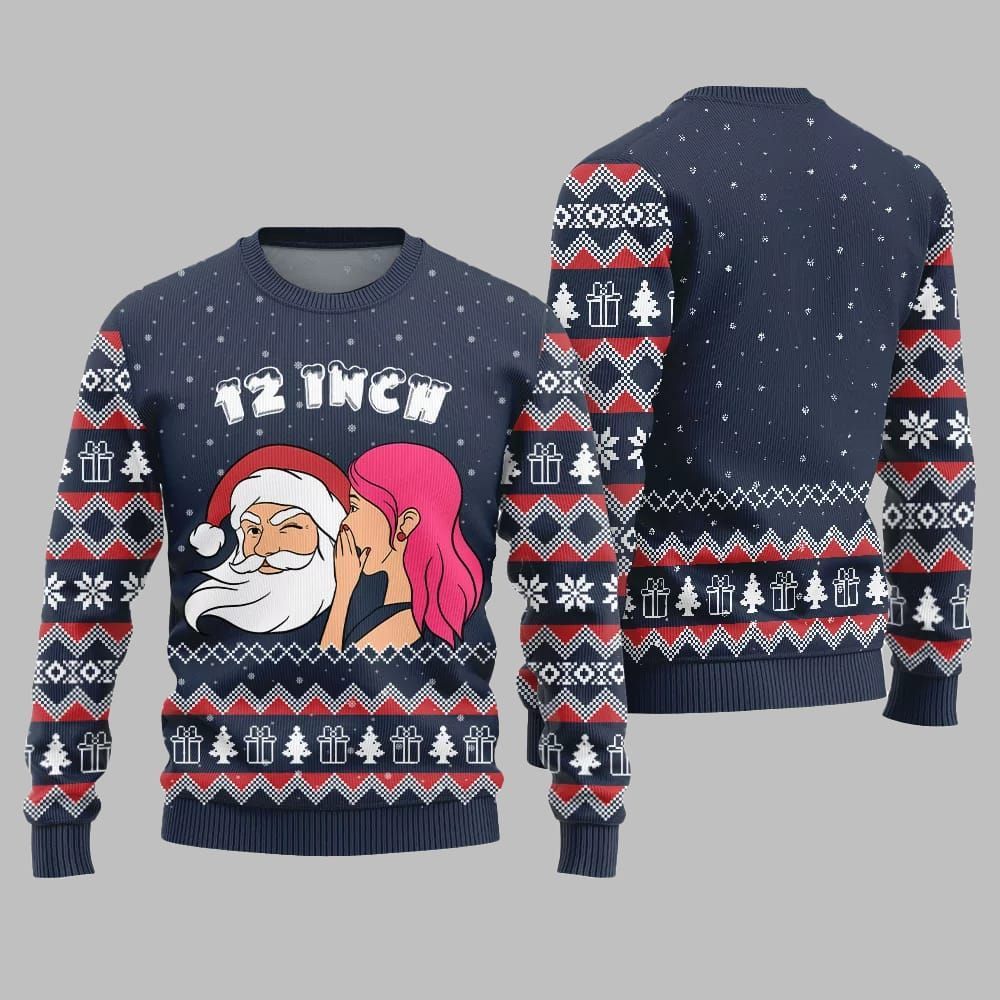 2026 Christmas Naughty Santa 12 Inch Surprise Ugly Christmas Sweater - Moonbestprint