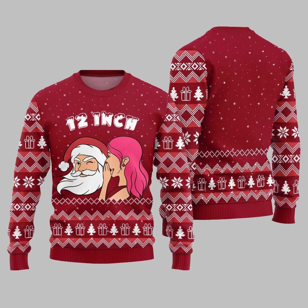 2026 Christmas Naughty Santa 12 Inch Surprise Ugly Christmas Sweater - Moonbestprint