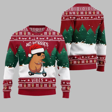 2026 Christmas No Worries Vibes Capybara Ugly Christmas Sweater - Moonbestprint