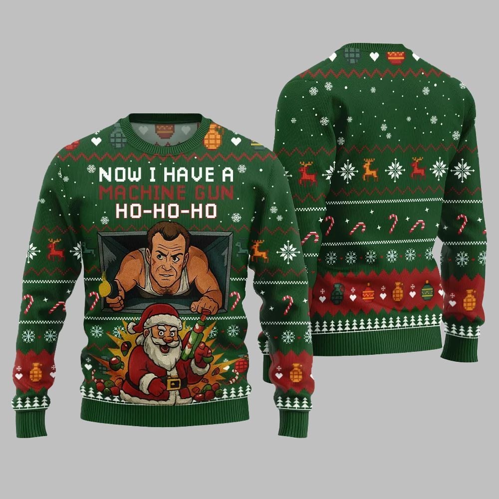 2026 Christmas Now I Have A Machine Gun Ho Ho Ho Ugly Christmas Sweater - Moonbestprint