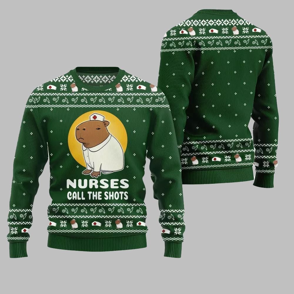 2026 Christmas Nurse Capybara Call The Shots Ugly Christmas Sweater - Moonbestprint