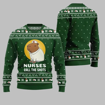 2026 Christmas Nurse Capybara Call The Shots Ugly Christmas Sweater - Moonbestprint