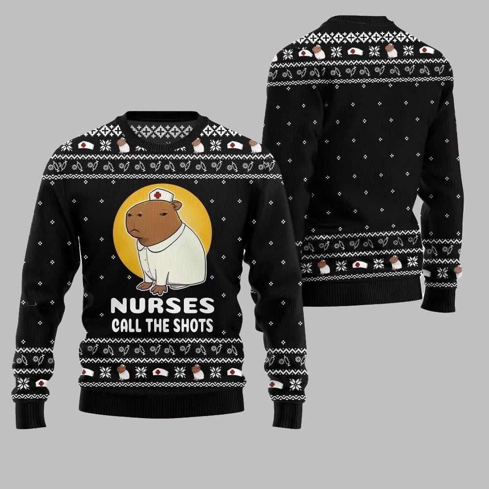 2026 Christmas Nurse Capybara Call The Shots Ugly Christmas Sweater - Moonbestprint