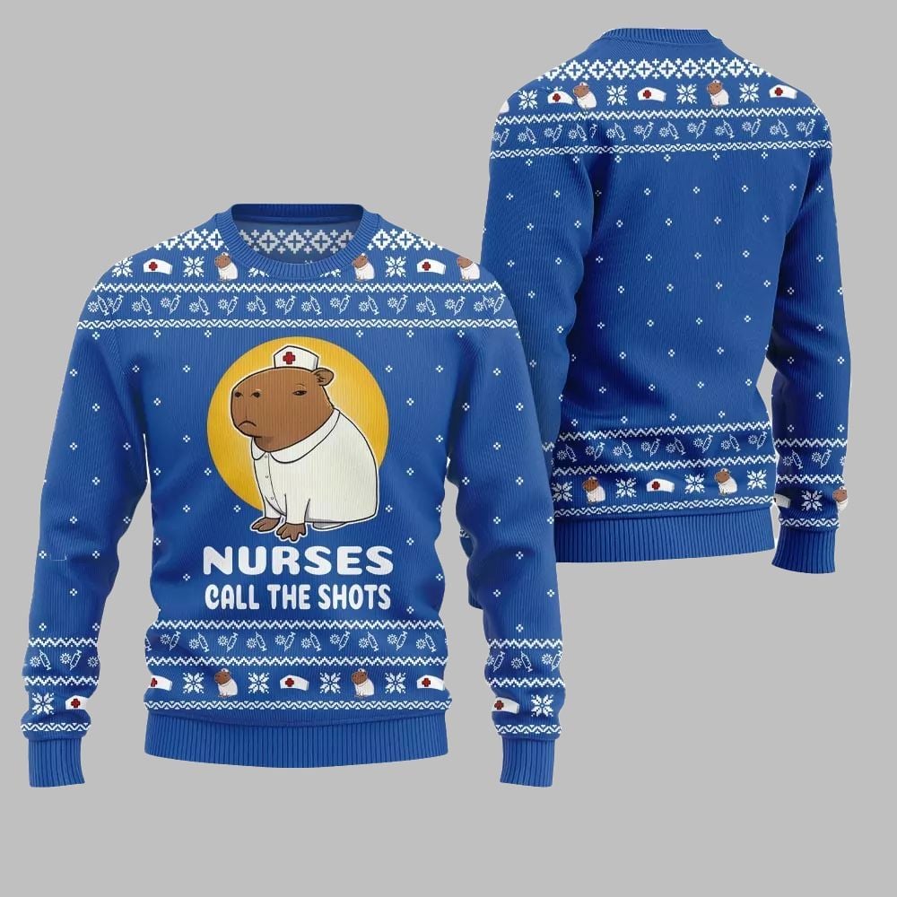 2026 Christmas Nurse Capybara Call The Shots Ugly Christmas Sweater - Moonbestprint