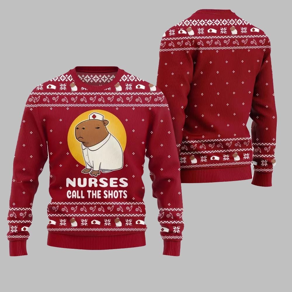 2026 Christmas Nurse Capybara Call The Shots Ugly Christmas Sweater - Moonbestprint