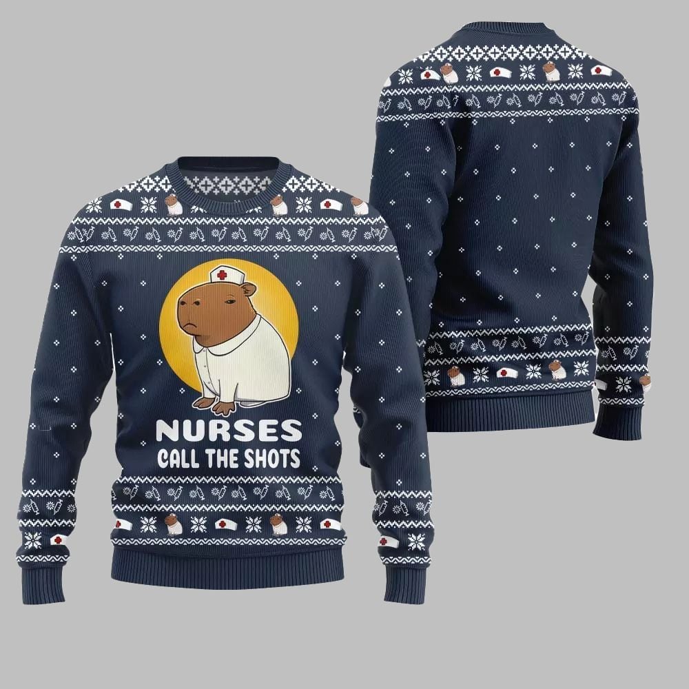 2026 Christmas Nurse Capybara Call The Shots Ugly Christmas Sweater - Moonbestprint