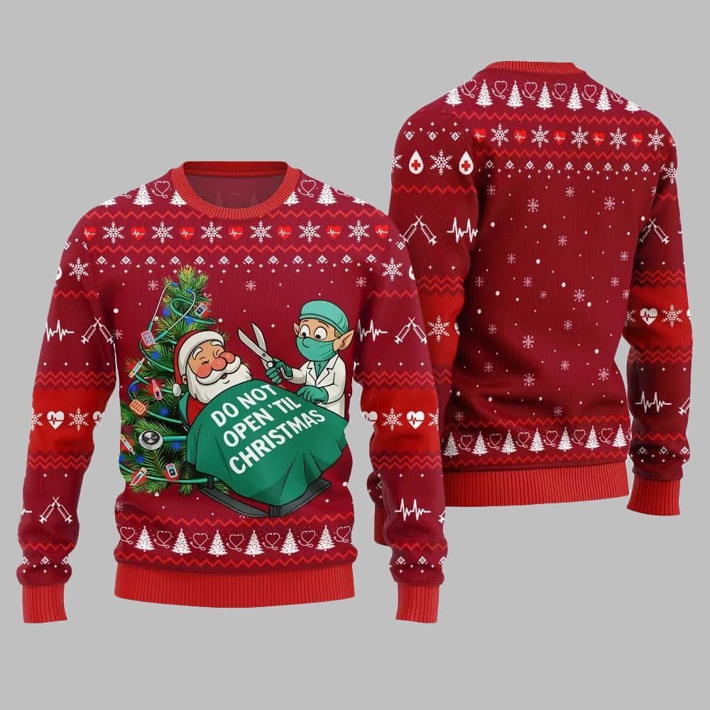 2026 Christmas Nurse Do Not Open'til Christmas Ugly Christmas Sweater - Moonbestprint