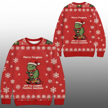 2026 Christmas Off to Commit Frogmas Mayhem Ugly Sweater - Moonbestprint