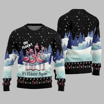 2026 Christmas Oh Flock Flamingo Ugly Christmas Sweater - Moonbestprint