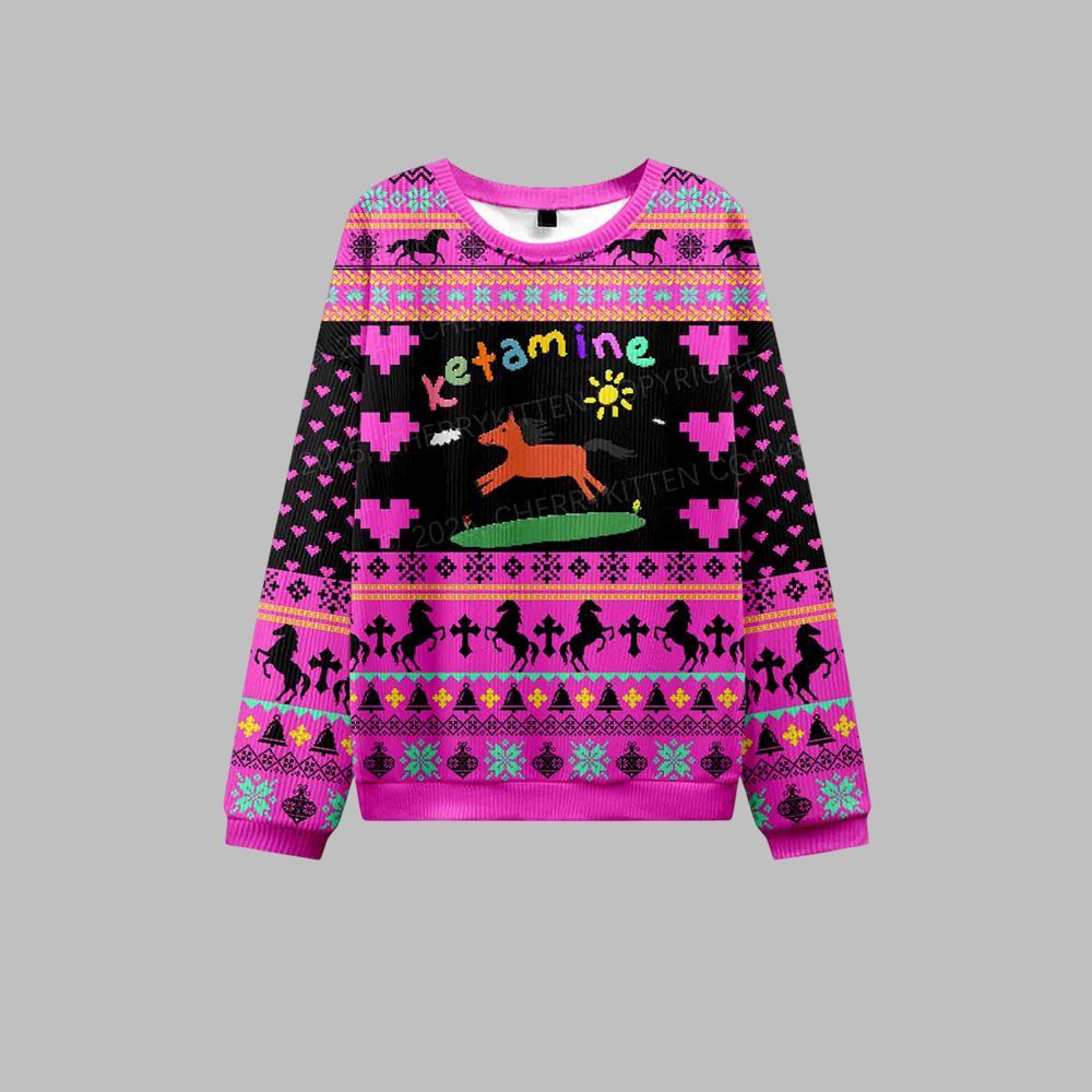 2026 Christmas Orange Pony Ketamine Ugly Christmas Sweater - Moonbestprint