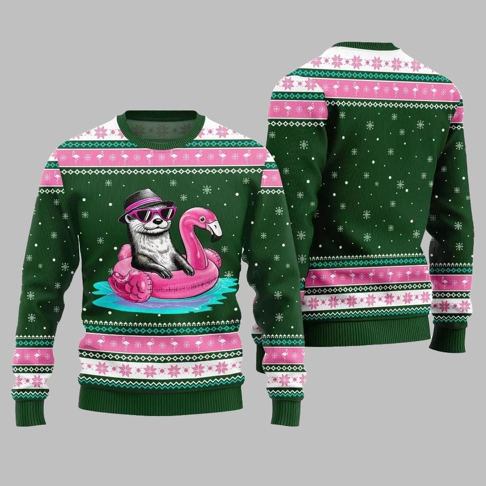 2026 Christmas Otter Flamingo Ugly Xmas Sweater - Moonbestprint