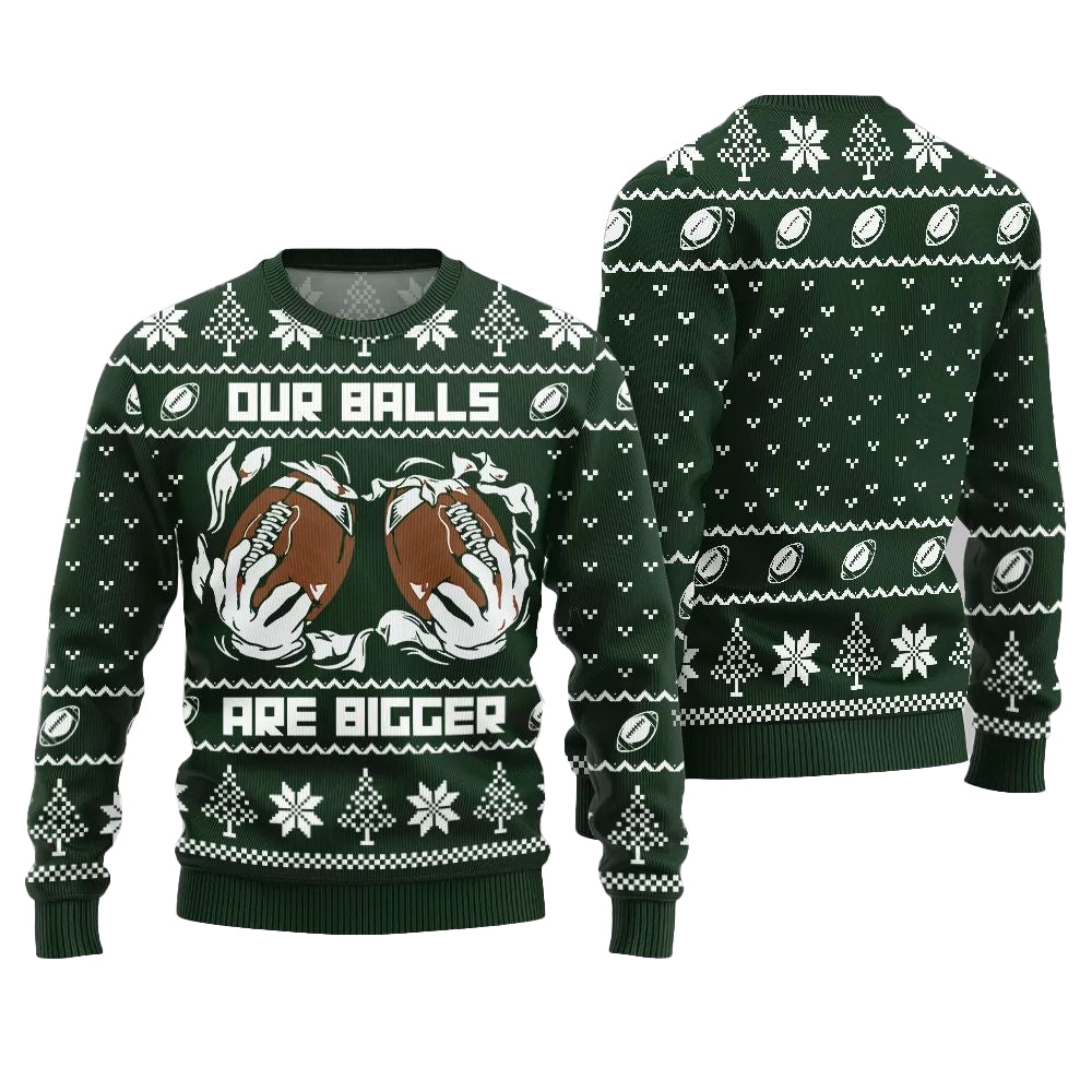 2025 Christmas Our Balls Are Bigger Football Ugly Christmas Sweater-Green – Moonbestprint