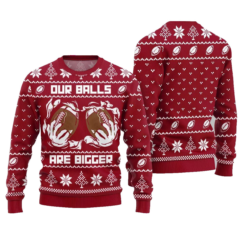 2025 Christmas Our Balls Are Bigger Football Ugly Christmas Sweater-Red – Moonbestprint
