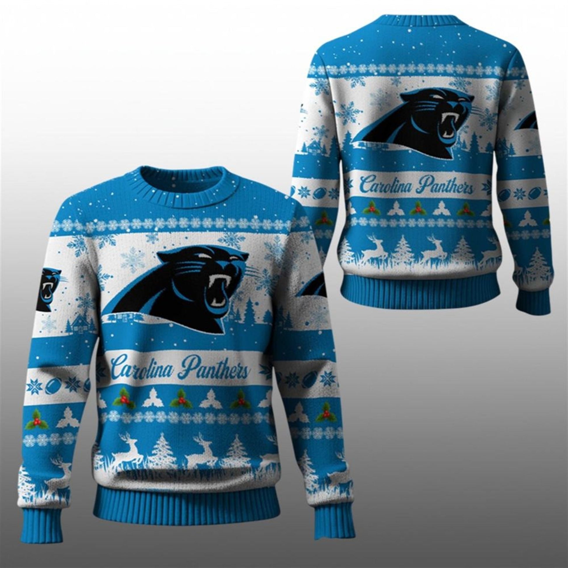 2026 Christmas Panthers Festive Reindeer Tree Ugly Sweater - Moonbestprint