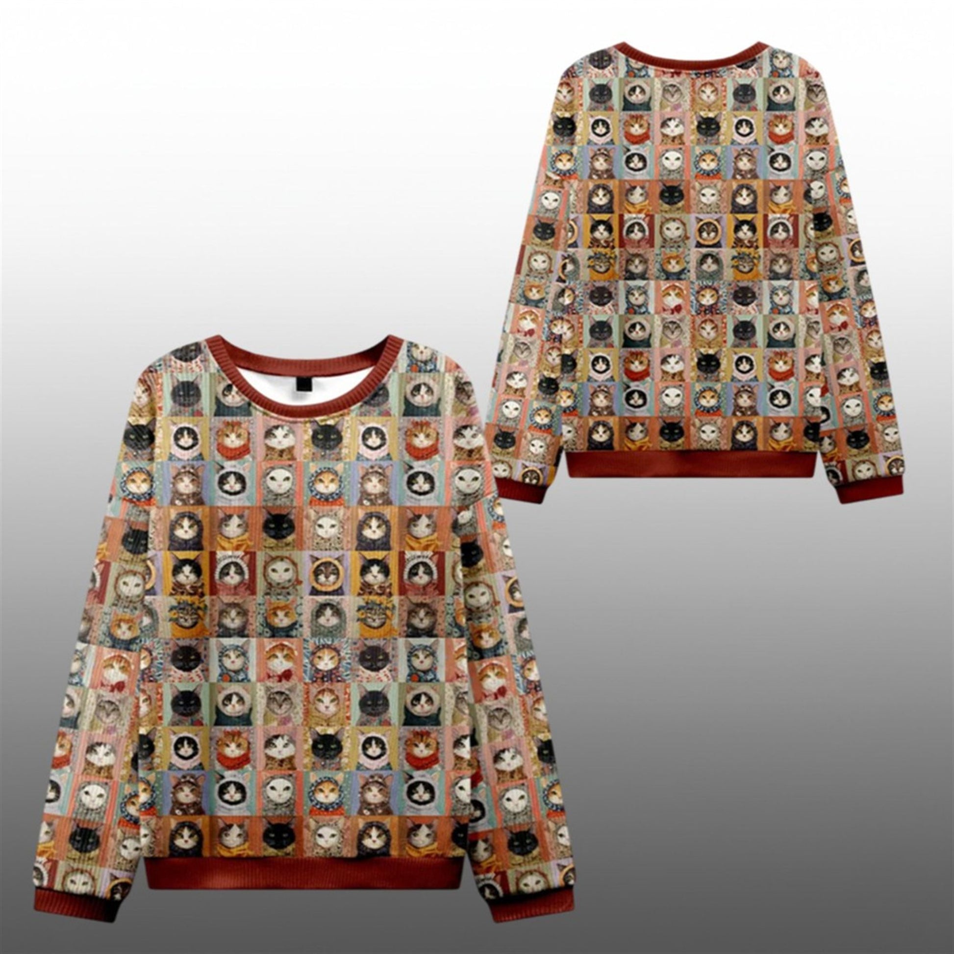 2026 Christmas Patchwork Cat Mosaic Ugly Sweater - Moonbestprint