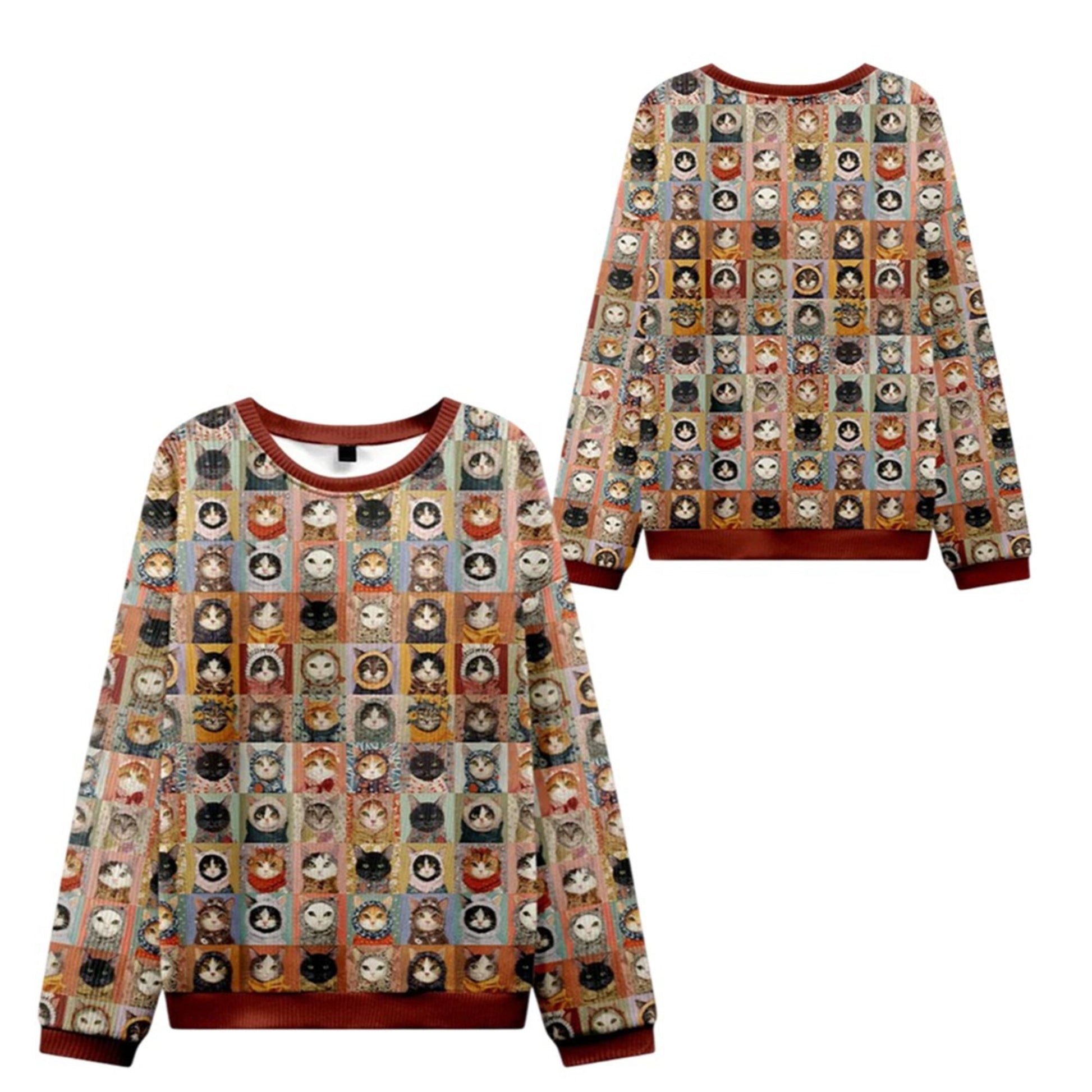 2026 Christmas Patchwork Cat Mosaic Ugly Sweater - Moonbestprint