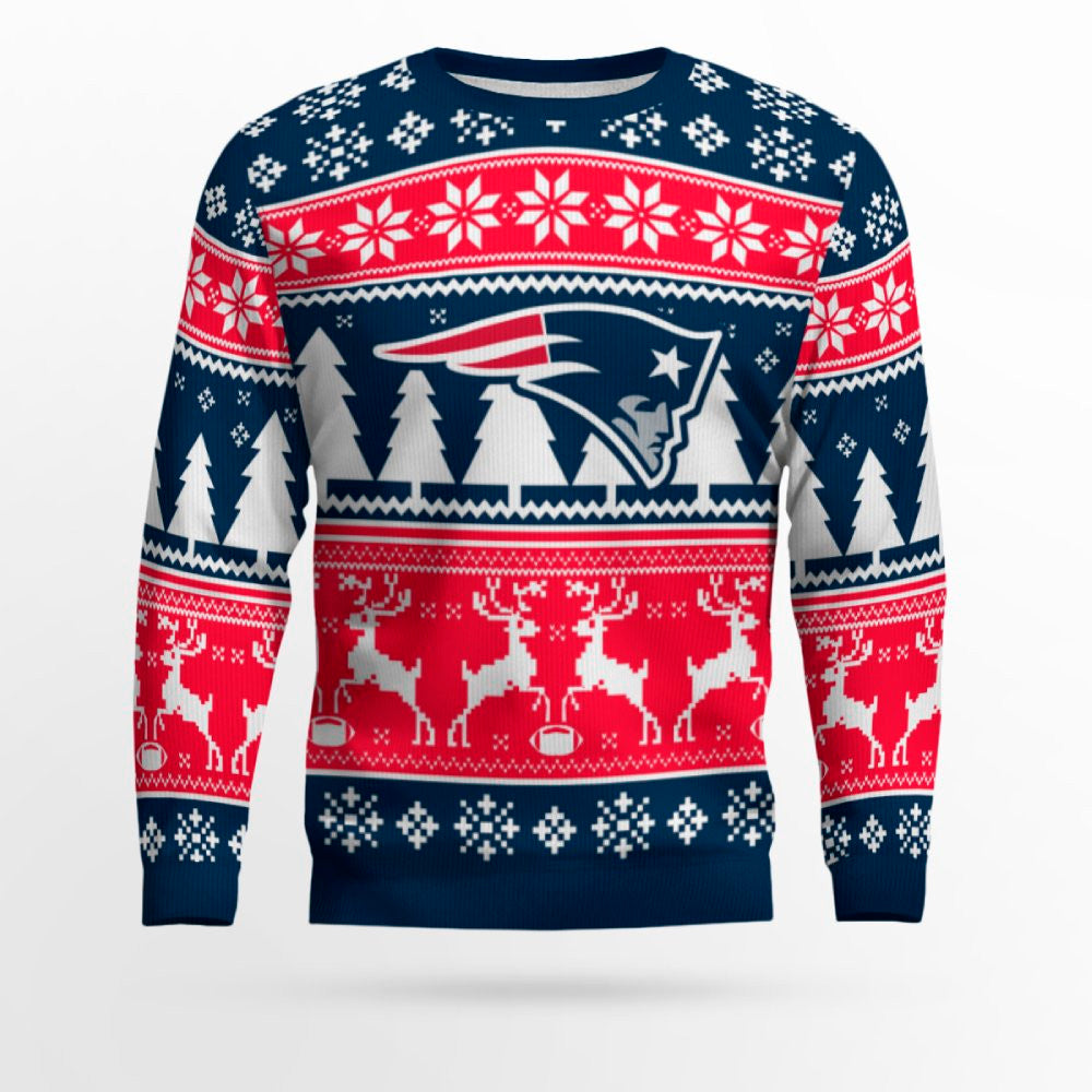 2025 Christmas Patriots Reindeer Football Ugly Sweater – Moonbestprint
