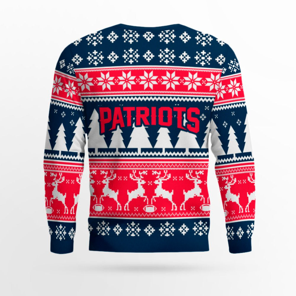 2025 Christmas Patriots Reindeer Football Ugly Sweater – Moonbestprint