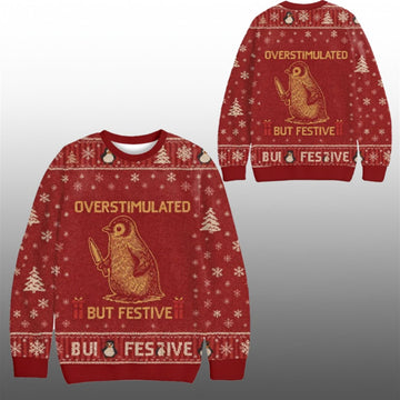 2026 Christmas Penguin Overstimulated So Funny Ugly Sweater - Moonbestprint