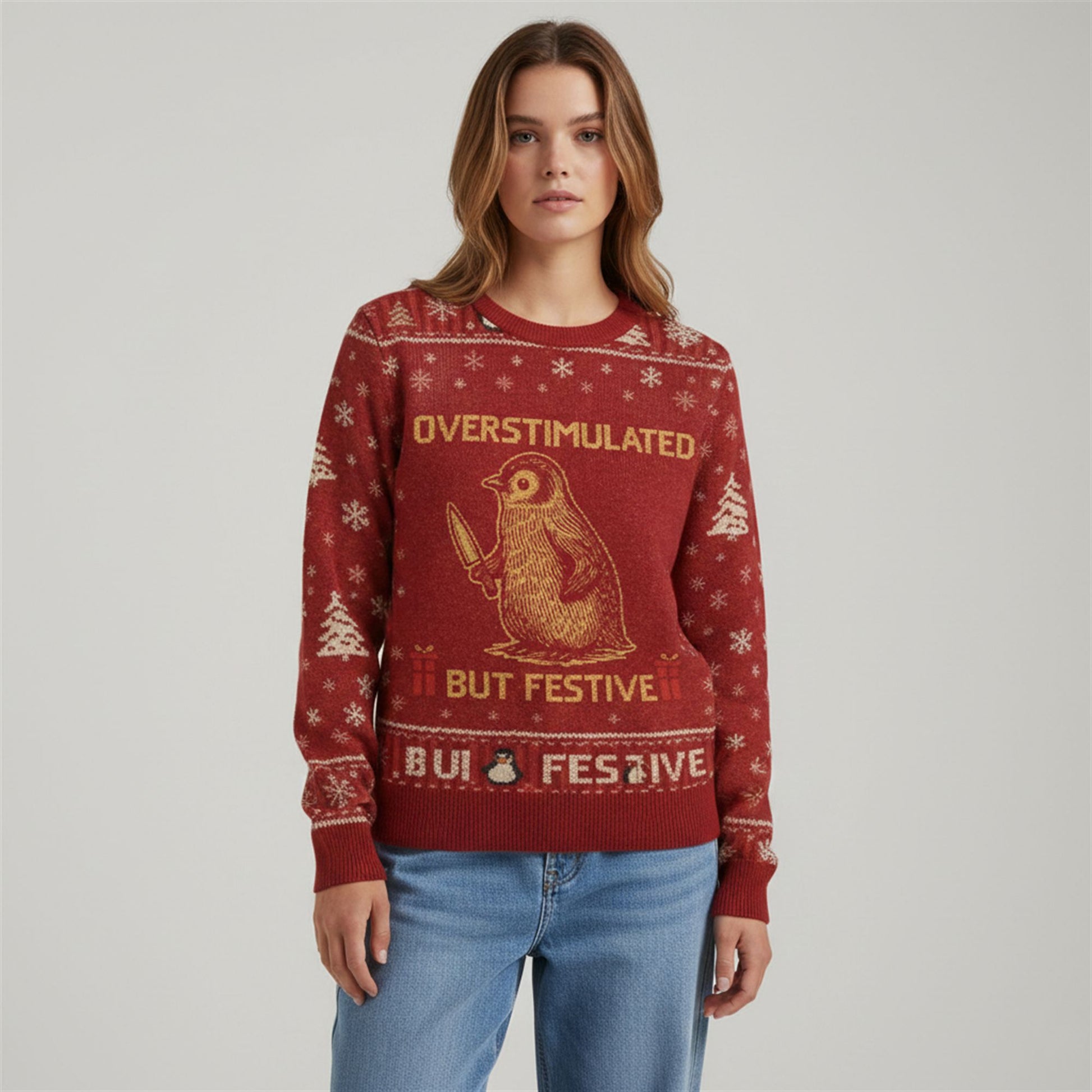 2026 Christmas Penguin Overstimulated So Funny Ugly Sweater - Moonbestprint