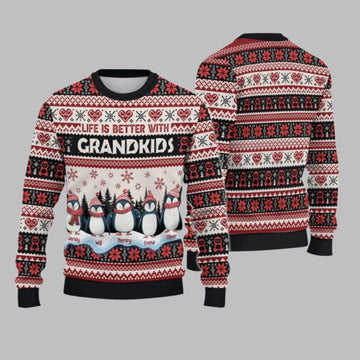 2026 Christmas Penguins Life is Better with Grandkids Christmas Ugly Sweatshirt - Moonbestprint