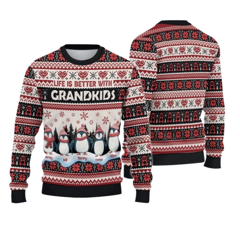 2026 Christmas Penguins Life is Better with Grandkids Christmas Ugly Sweatshirt - Moonbestprint