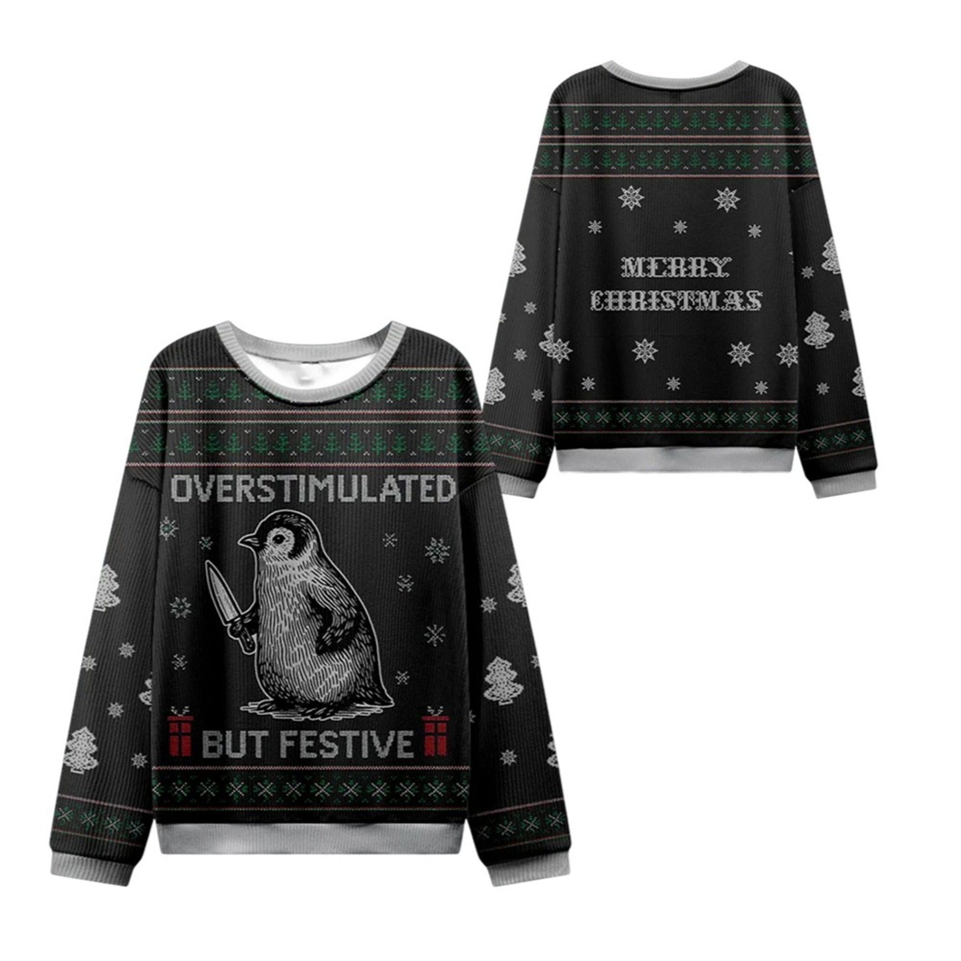 2026 Christmas Penguins Overstimulated Ugly Sweater - Moonbestprint