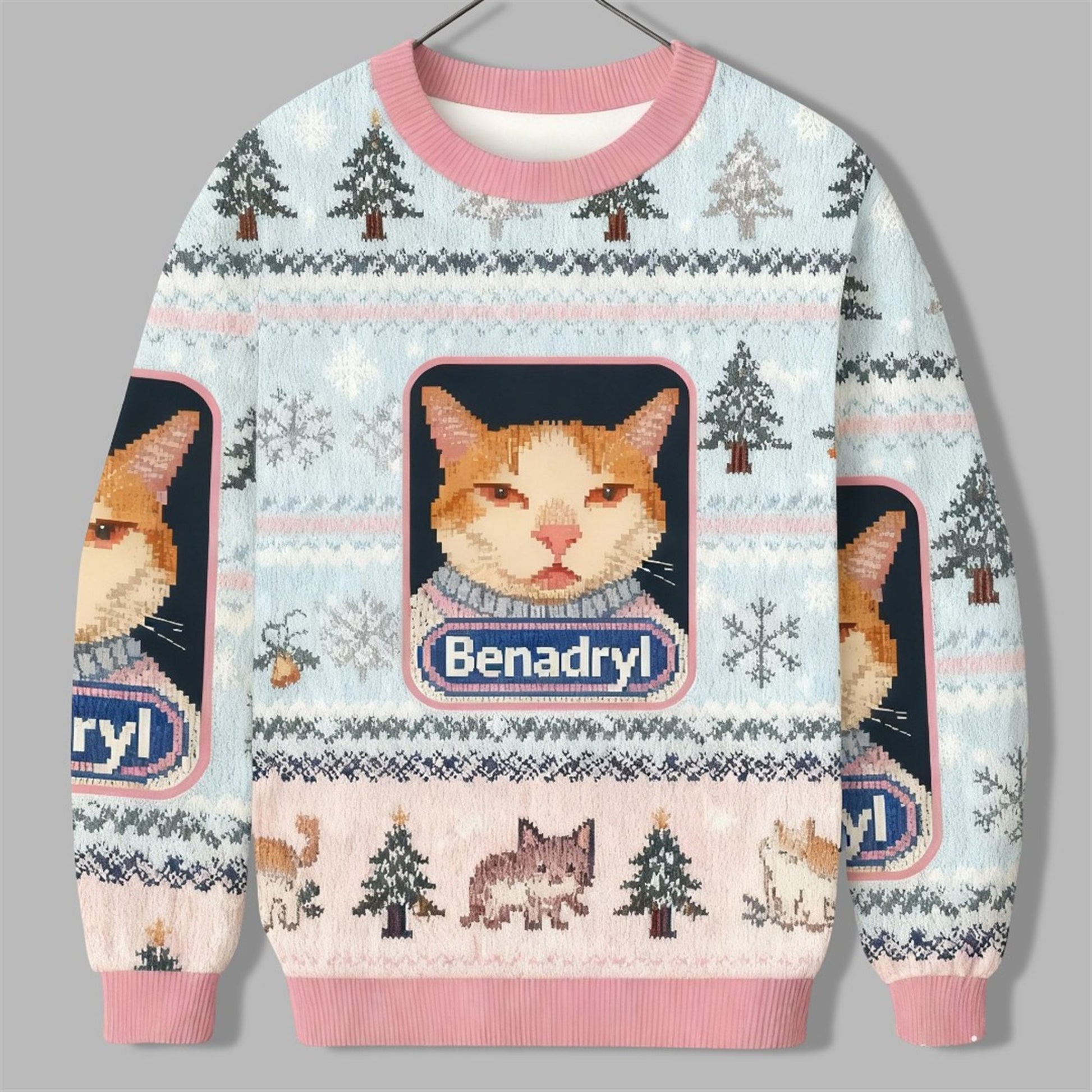 2026 Christmas Pink Benadryl Meme Cat Ugly Sweater - Moonbestprint