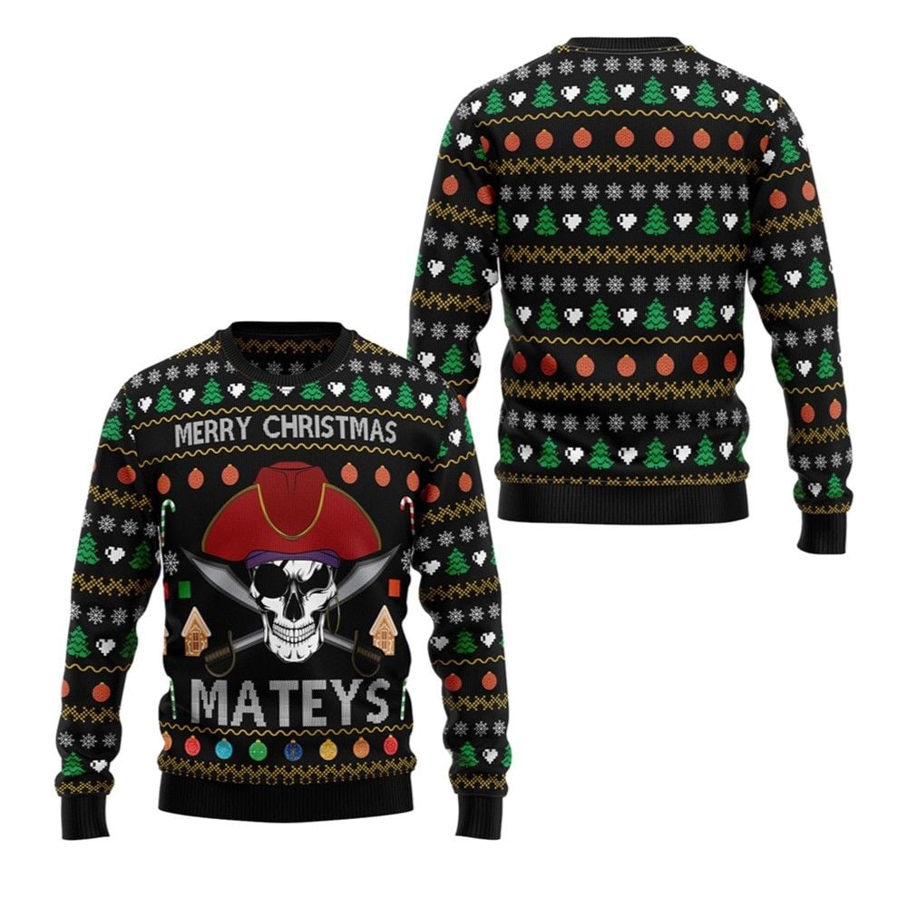 2026 Christmas Pirate Skull Ugly Christmas Sweater - Moonbestprint